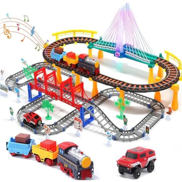Electric Toddler Train Set Toy, Battery Powered Railway Train Track Toy Playset - Picture 1 of 14